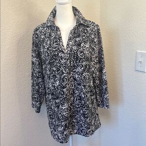 Lane Bryant Black and White Scroll Patterned Blouse Size 14-16
